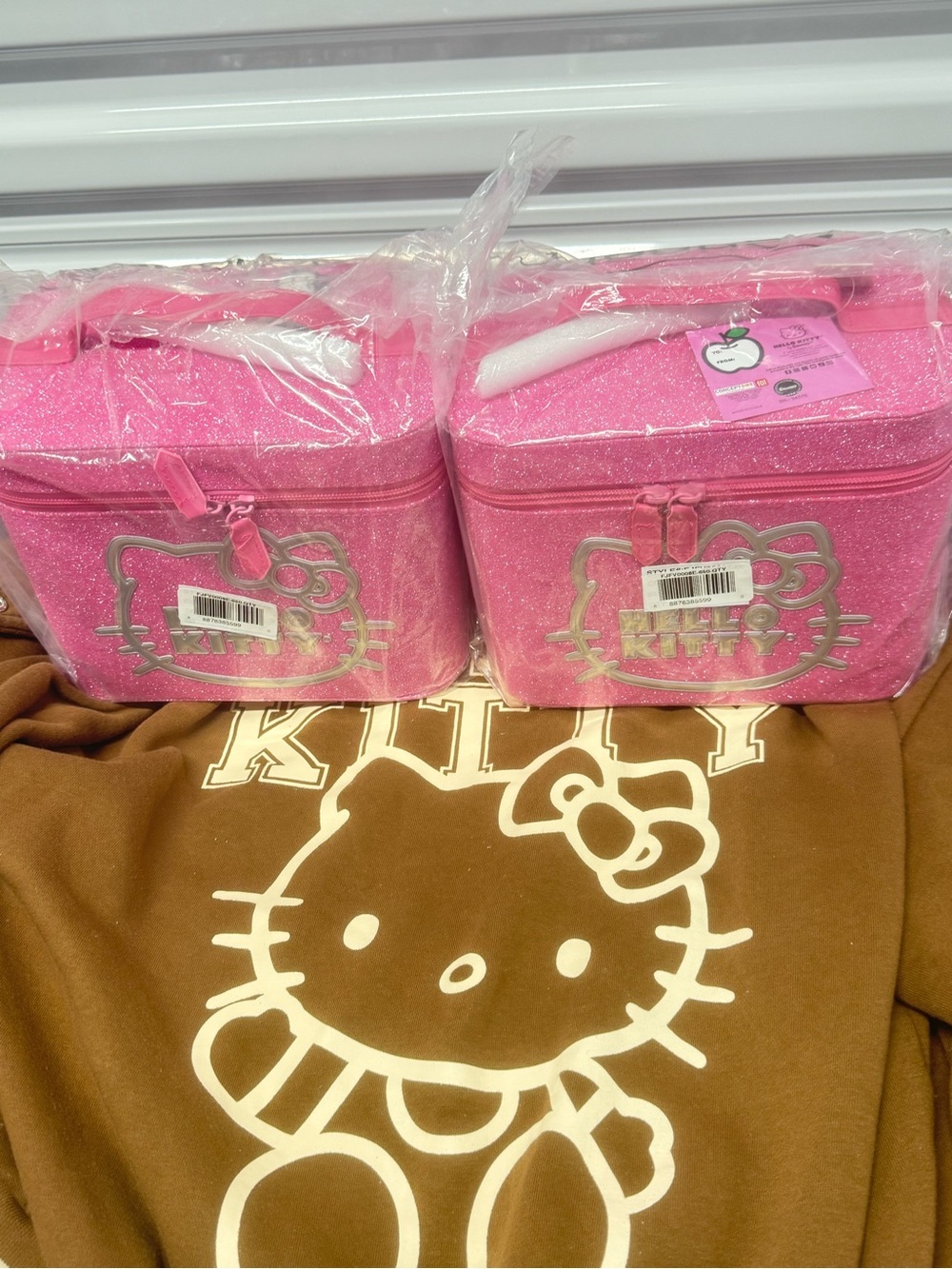 (2) SANRIO HELLO KITTY  Pink Glitter Cosmetic Case